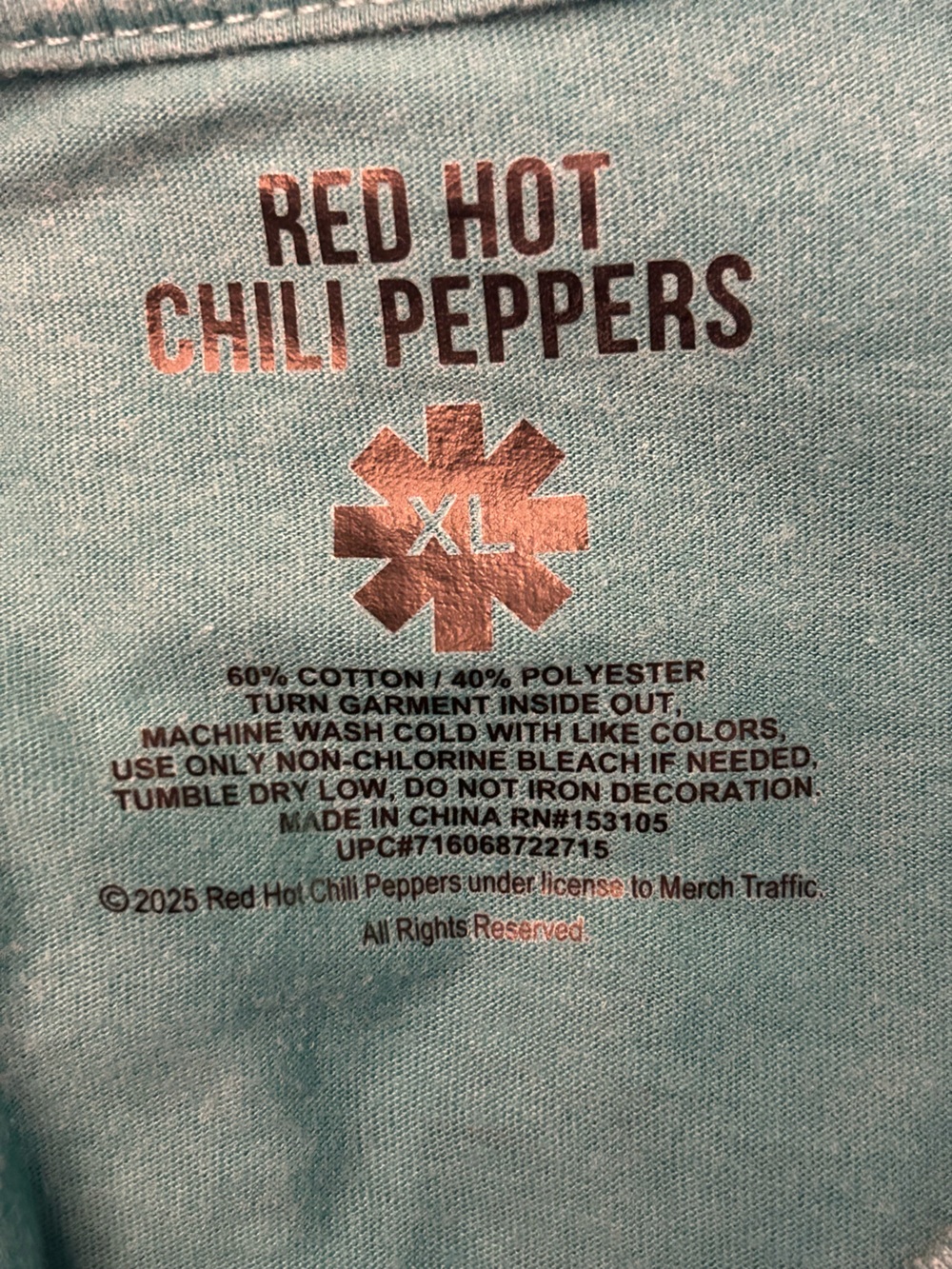 Red Hot Chili Peppers Graphic Band Tee Concert T-Shirt Teal XL - Picture 8 of 8